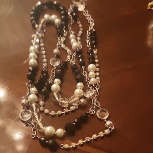 White House Black Market Long  Black and Silver Multi-Strand Necklace
